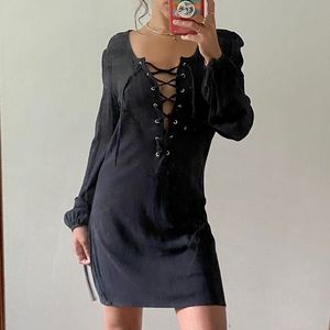 WORN ONCE Black lace up shift dress